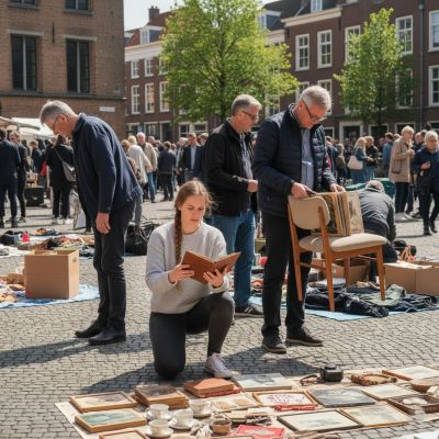 Folk som leter etter skatter na et utendørs bruktmarked