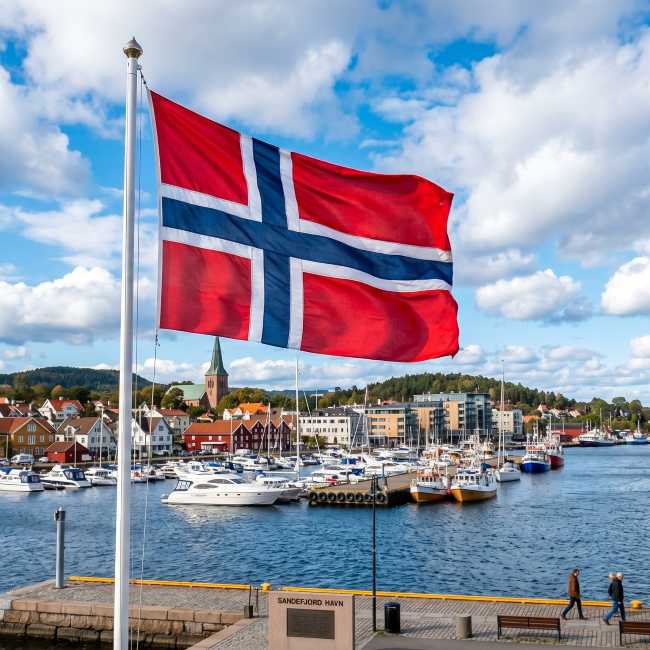 17. mai feiring i Sandefjord med flagg