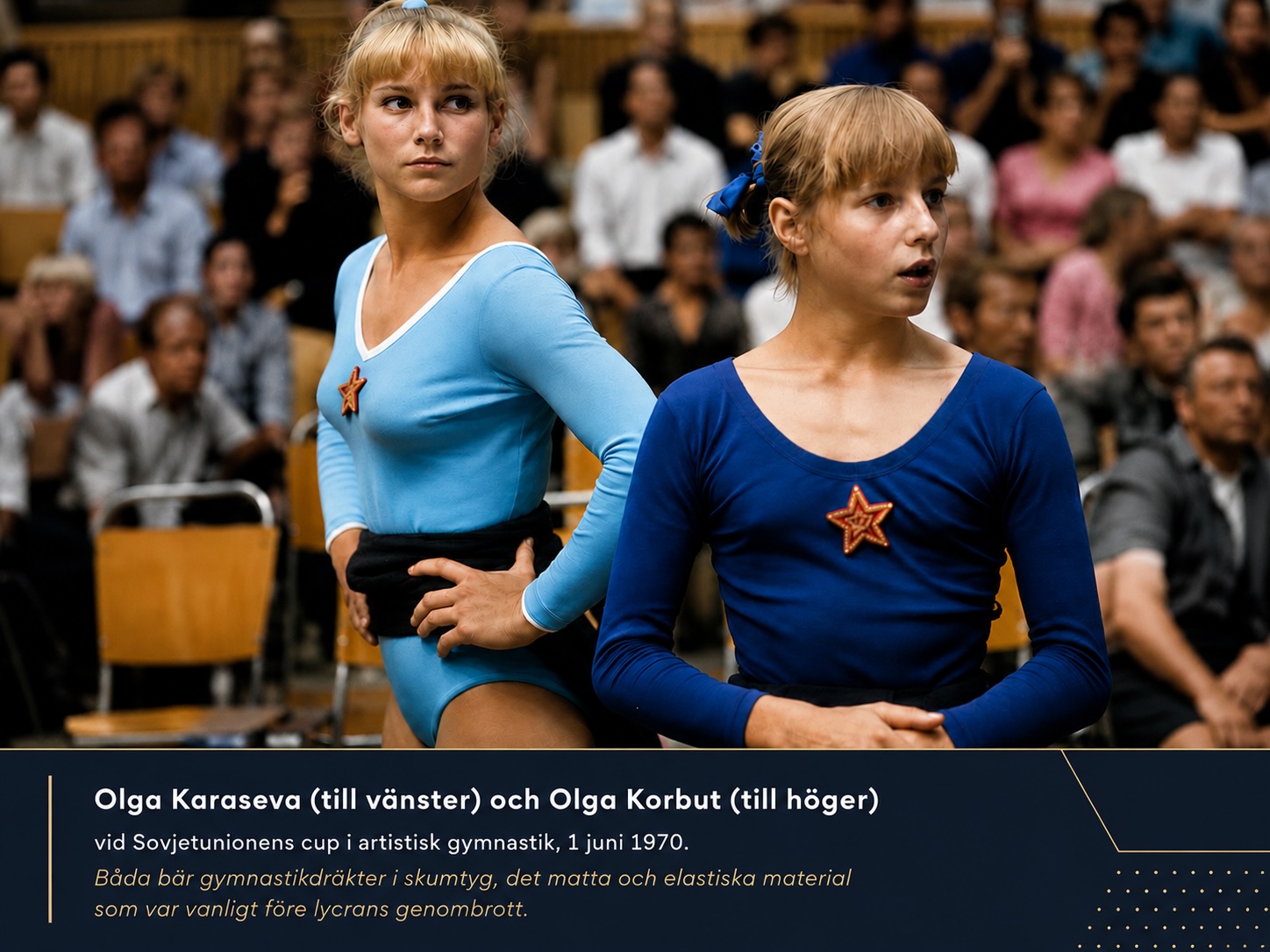 Olga Karaseva och Olga Korbut vid Sovjetunionens cup i artistisk gymnastik 1970