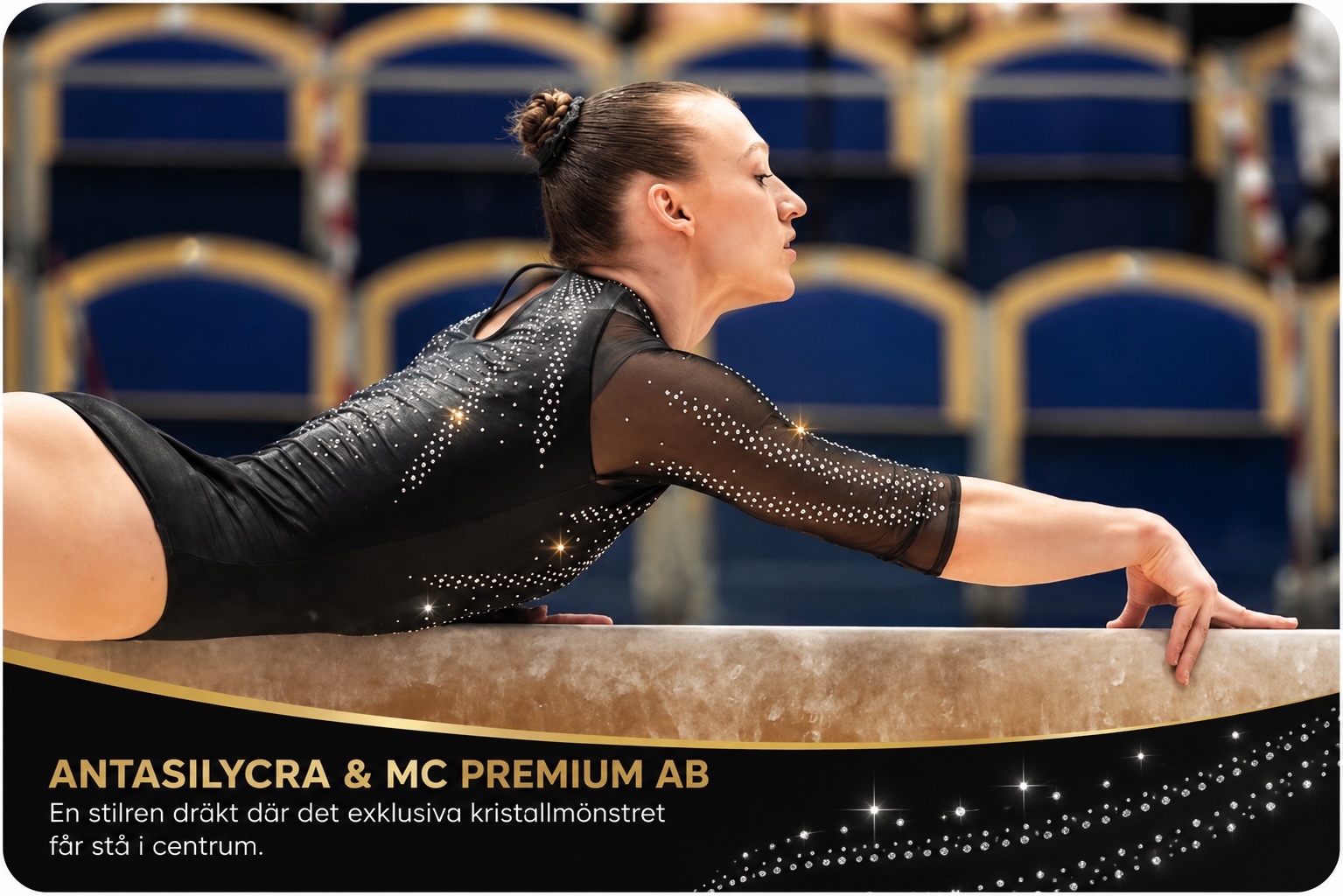 Gymnastikdr&auml;kt i Fantasilycra dekorerad med MC Premium AB-kristaller