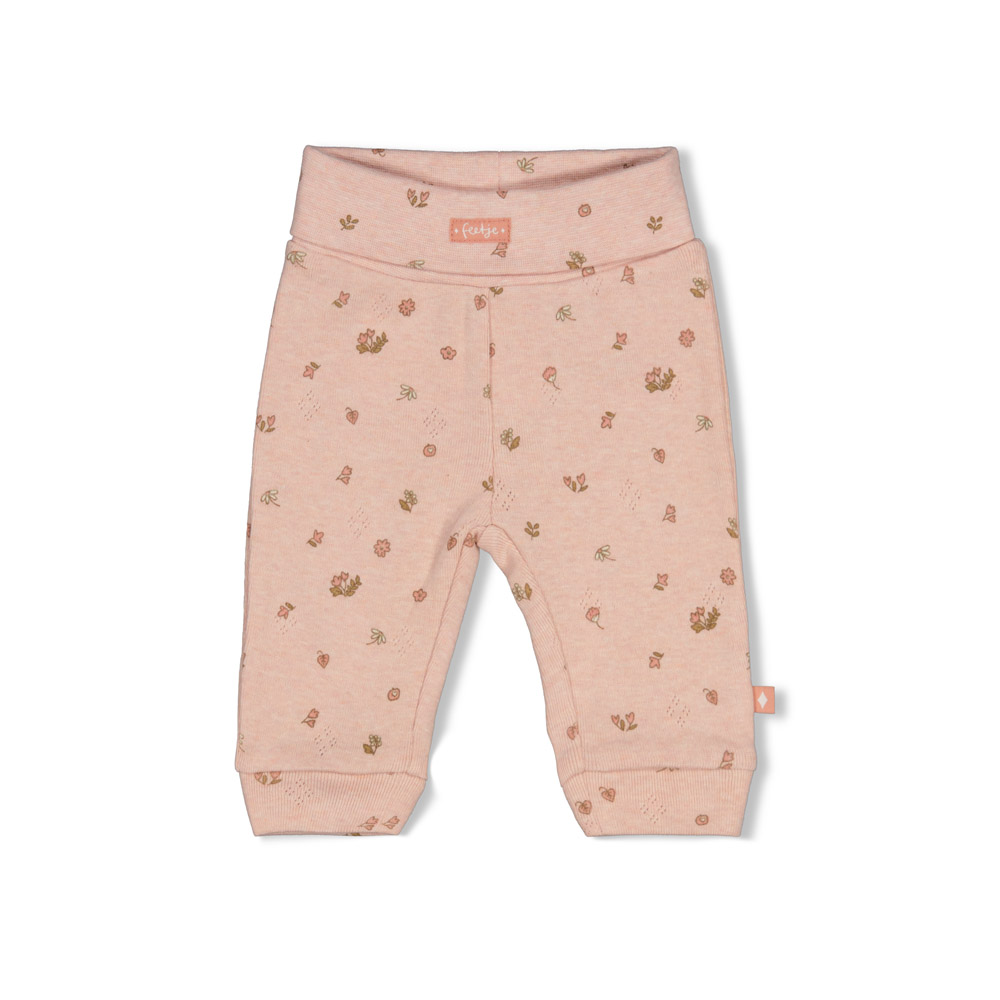 Feetje Broek pointelle rib AOP - Roze melange
