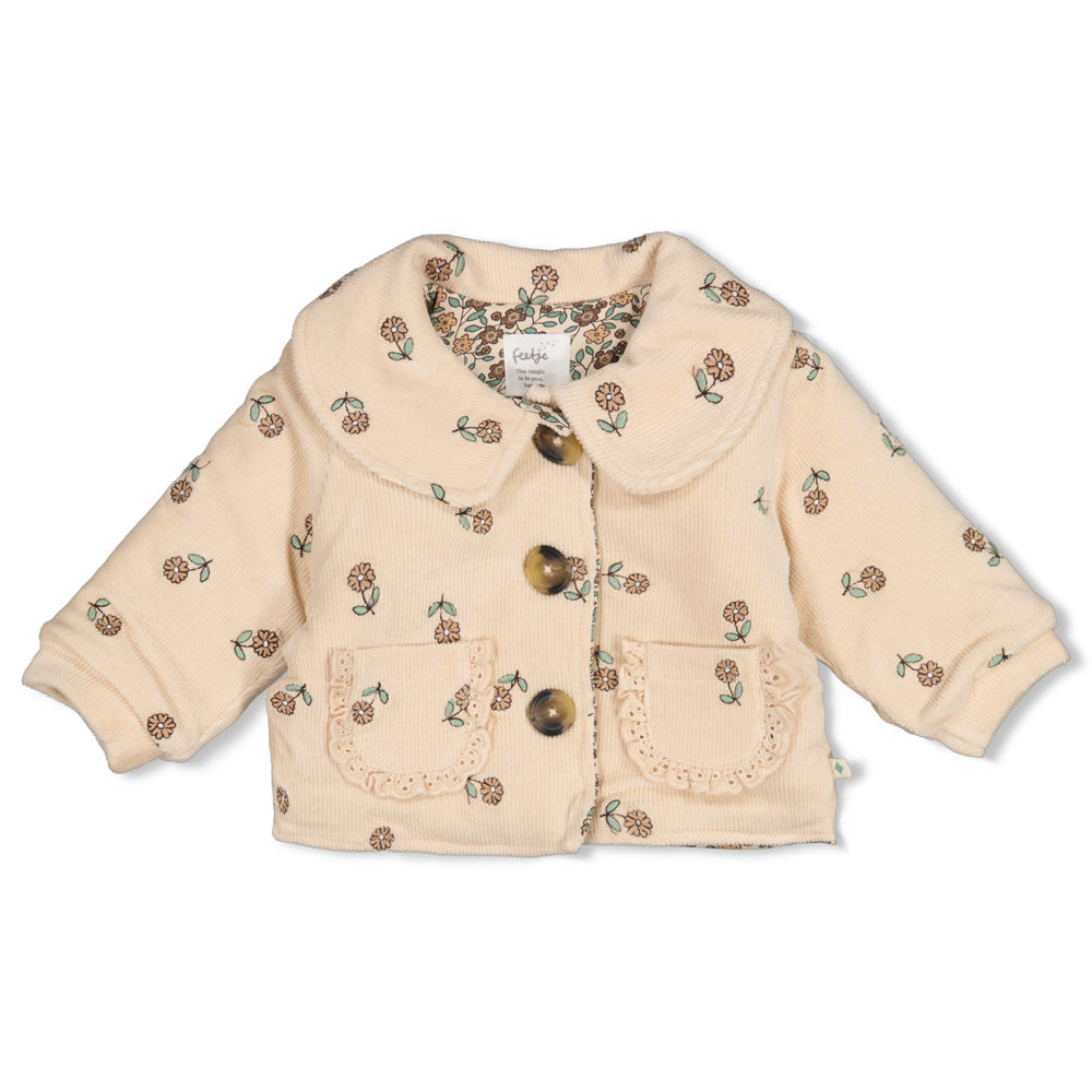 Feetje Jasje velours rib met borduursels - Offwhite