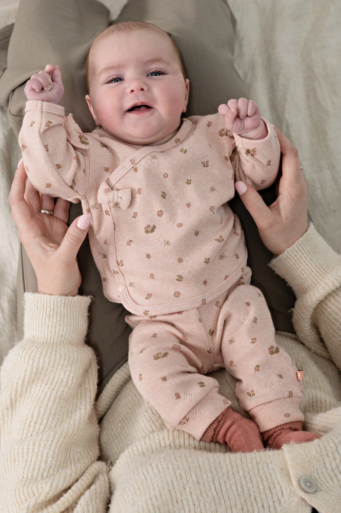 Feetje Overslagshirt pointelle rib AOP - Roze melange