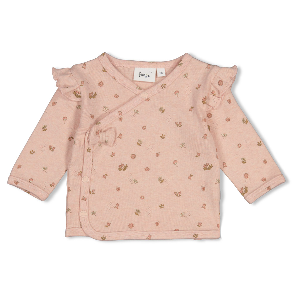 Feetje Overslagshirt pointelle rib AOP - Roze melange