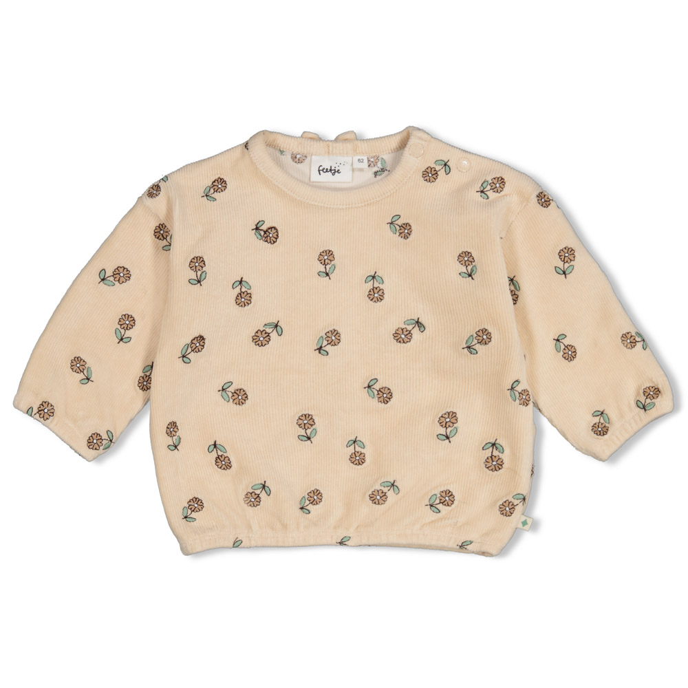 Feetje Sweater velours rib met borduursels - Offwhite