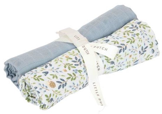 Little Dutch Forest Friends - Forest Adventure & Denim Blue multipack set van 2 swaddle doeken hydrofiel 70 x 70 cm