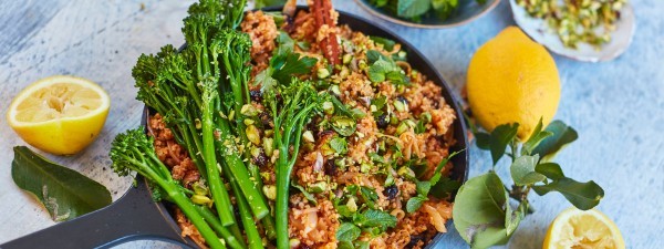 Pilafi with Tenderstem® broccoli, sour cherries and pistachios