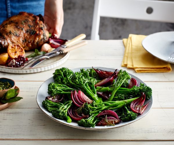 Roasted Tenderstem® broccoli with rosemary and balsamic red onions