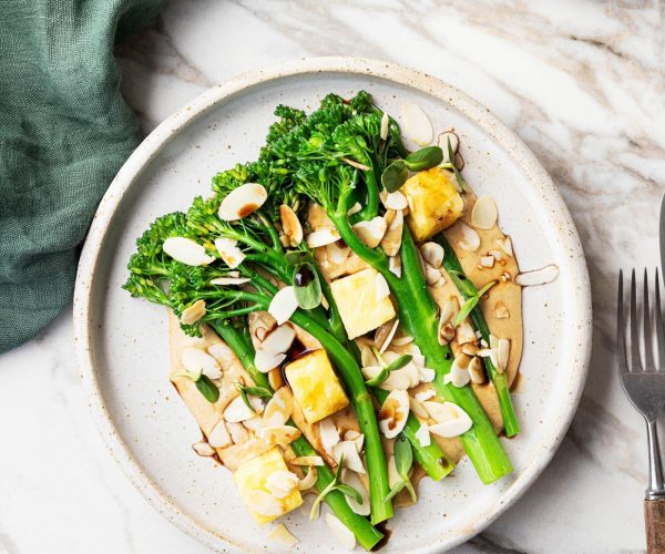Soy-Glazed Tenderstem®, Satay Sauce, Charred Pineapple & Toasted Almonds