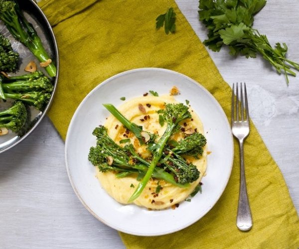 Smoky Three Cheese Polenta with Sautéed Tenderstem® broccoli, Chorizo Crumbs & Parsley