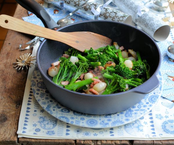 Tenderstem® broccoli with Glazed Pearl Onions & Lardons