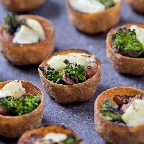 Canapé Tartlets with Tenderstem® broccoli, Lardons, Mushrooms & Brie