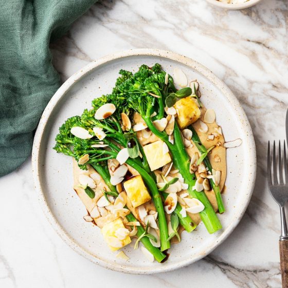 Soy-Glazed Tenderstem®, Satay Sauce, Charred Pineapple & Toasted Almonds