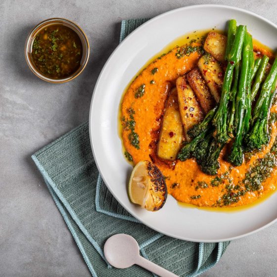 Tenderstem®, Grilled Halloumi, and Romesco