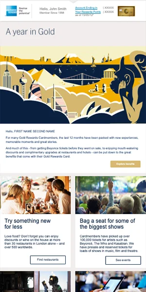 American Express Gold Card Retention Email — HTML email development