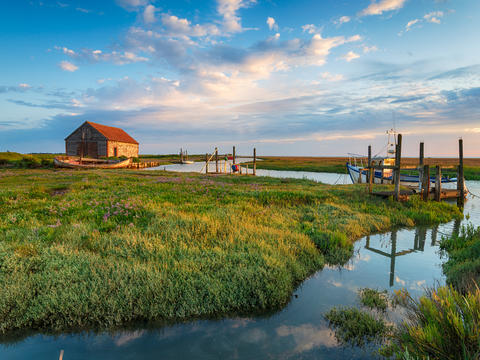 old harbour and salt marshes at Thornham on the north coast of Norfolk