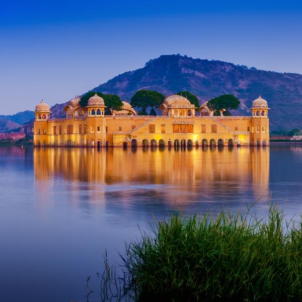 The palace Jal Mahal at night Jaipur, Rajasthan, India