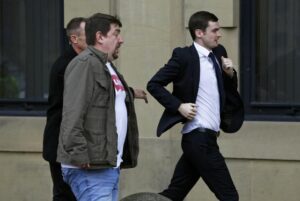 Former Sunderland soccer player Adam Johnson arrives for sentencing at Bradford Crown Court in Bradford