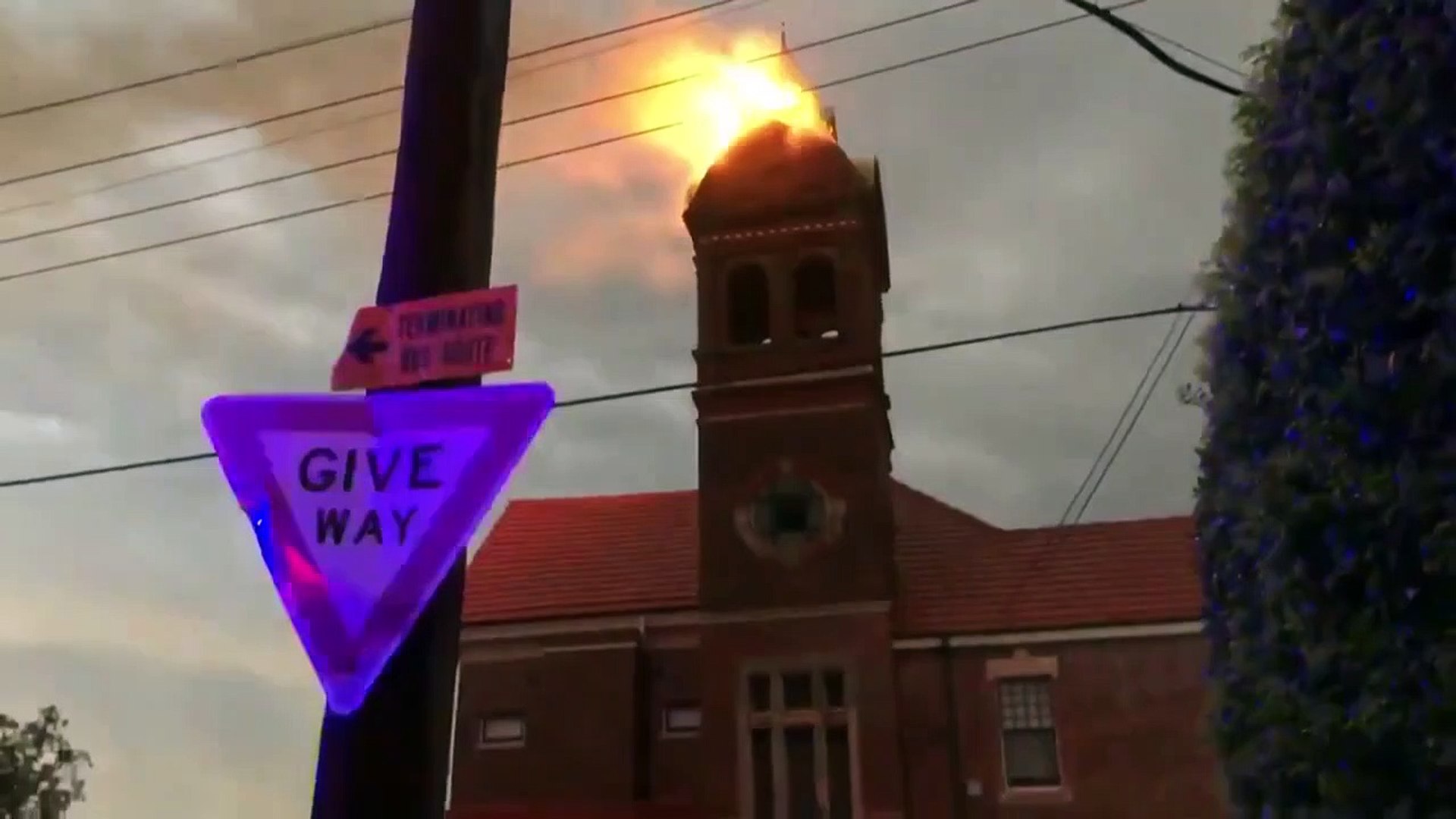 Historic-Australian-church-tower-ablaze-after-lightning-strike