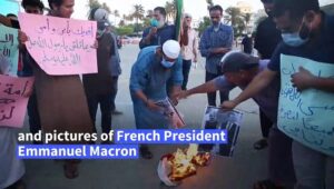 Libyans-burn-French-flags-Macron-pictures