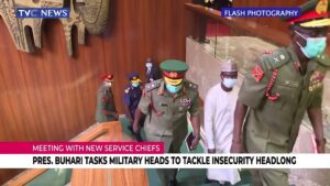 President-Buhari-meets-new-service-chiefs-charges-them-to-be-patriotic