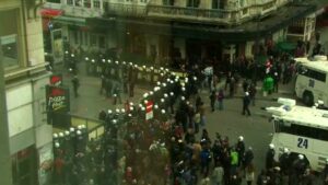 Belgian police confront protesters in Brussels square