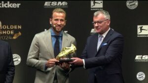 Harry Kane receives European Golden Shoe award after Munich move