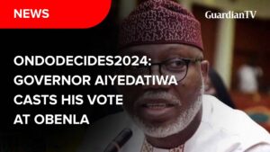 Governor Aiyedatiwa arrived Obenla polling unit at 8:49 am and cast his vote at 8:45 am