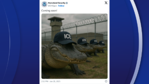 Alligator Alcatraz: Yes, US Homeland Security posted AI-photo of alligators with ICE hats