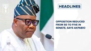 Opposition reduced from 50 to five in senate, says Akpabio and more
