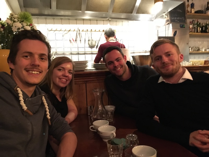 Emma, Guillaume, Pierre and Mathieu enjoying a founders' dinner