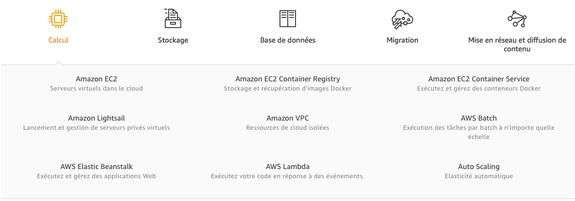 Tous les services dans la seule catégorie Calcul