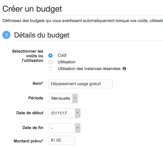 Configuration du budget