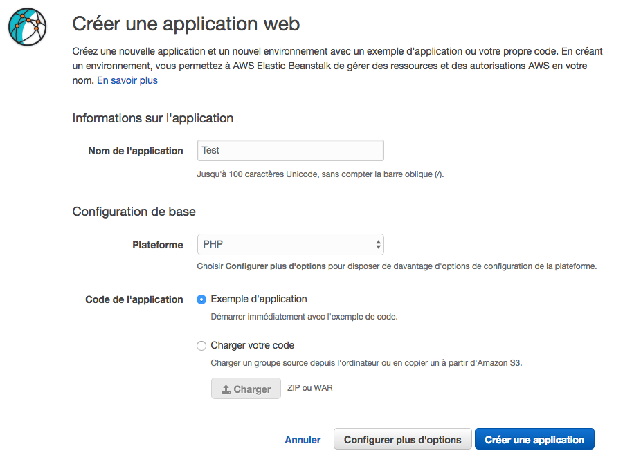 Création d'un serveur avec Elastic Beanstalk