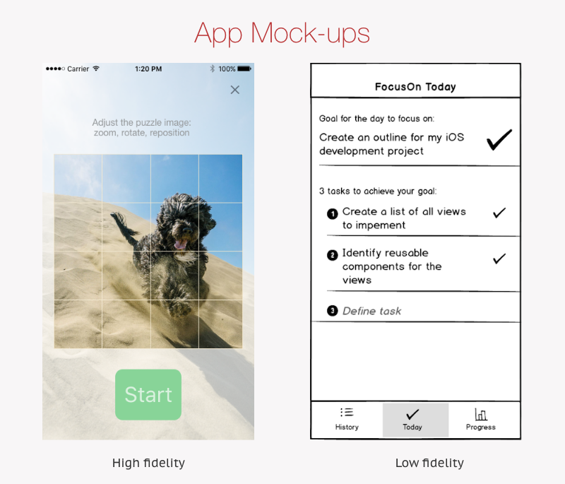 Example of high and low fidelity mockups