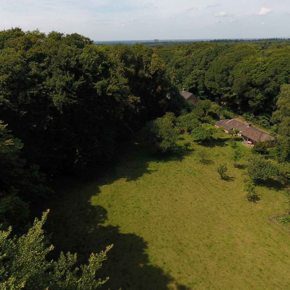 Huisje Berg en Dal in de bossen, vanuit de lucht gezien