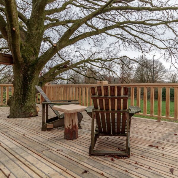 Dakterras bij de boomhut met twee beach chairs