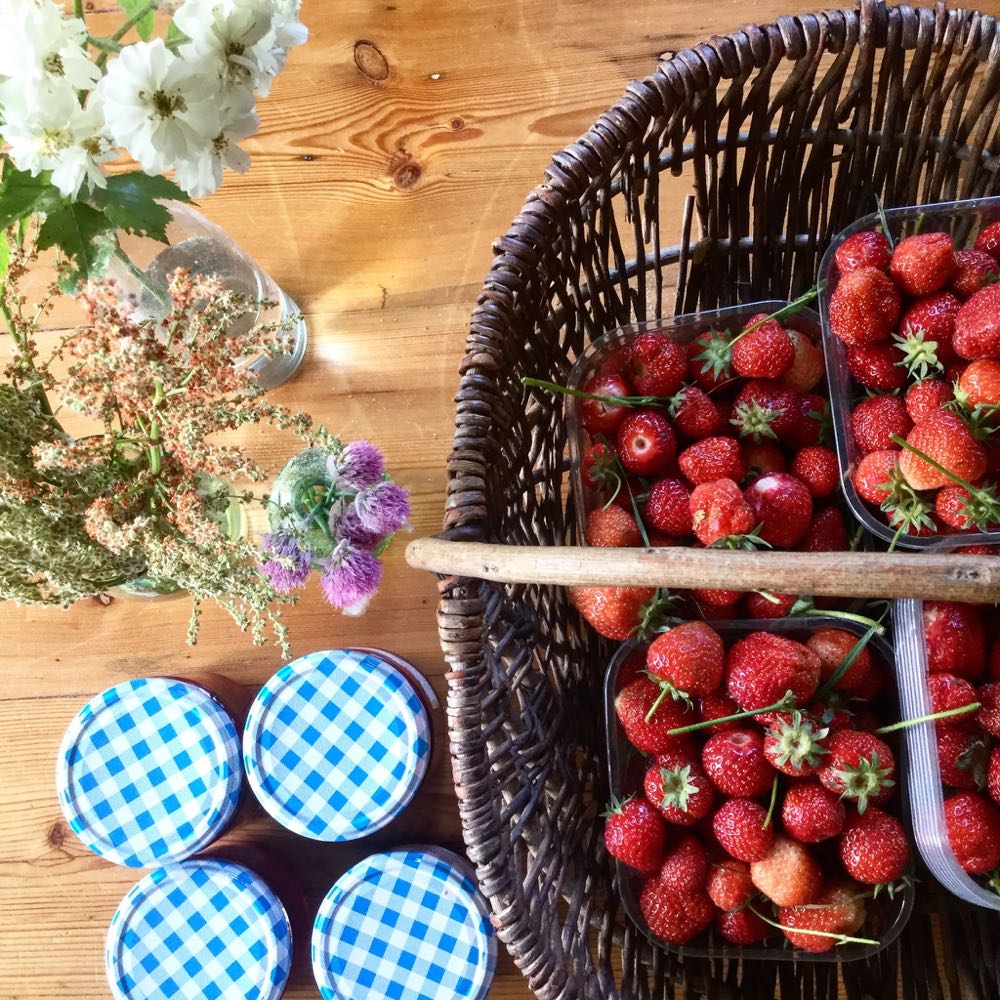 Aardbeien in een mand voor de jam