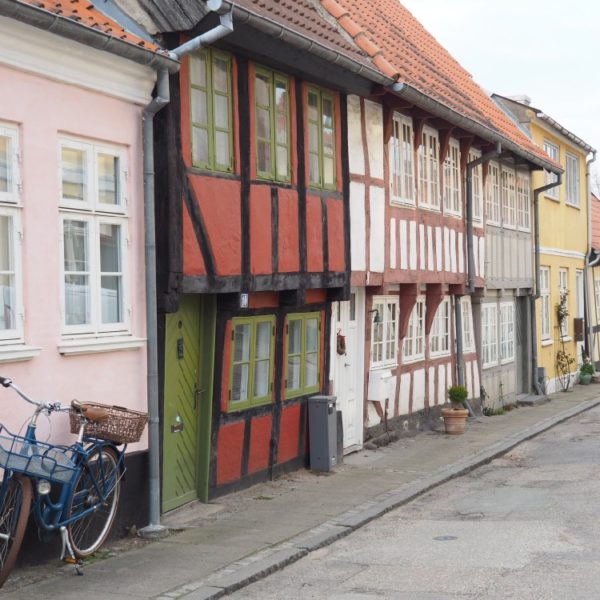 Historisch straatje met gekleurde huizen