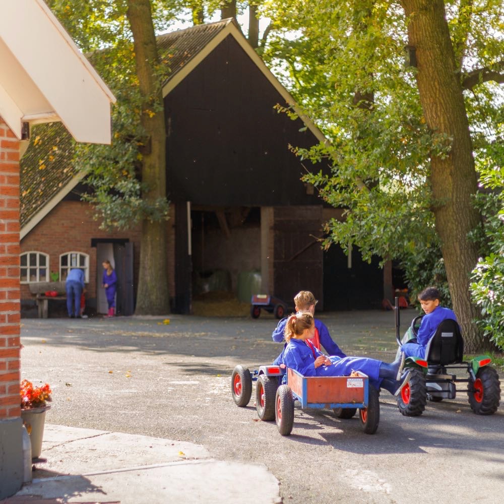 Skelters met kinderen op de boerderij in Twente