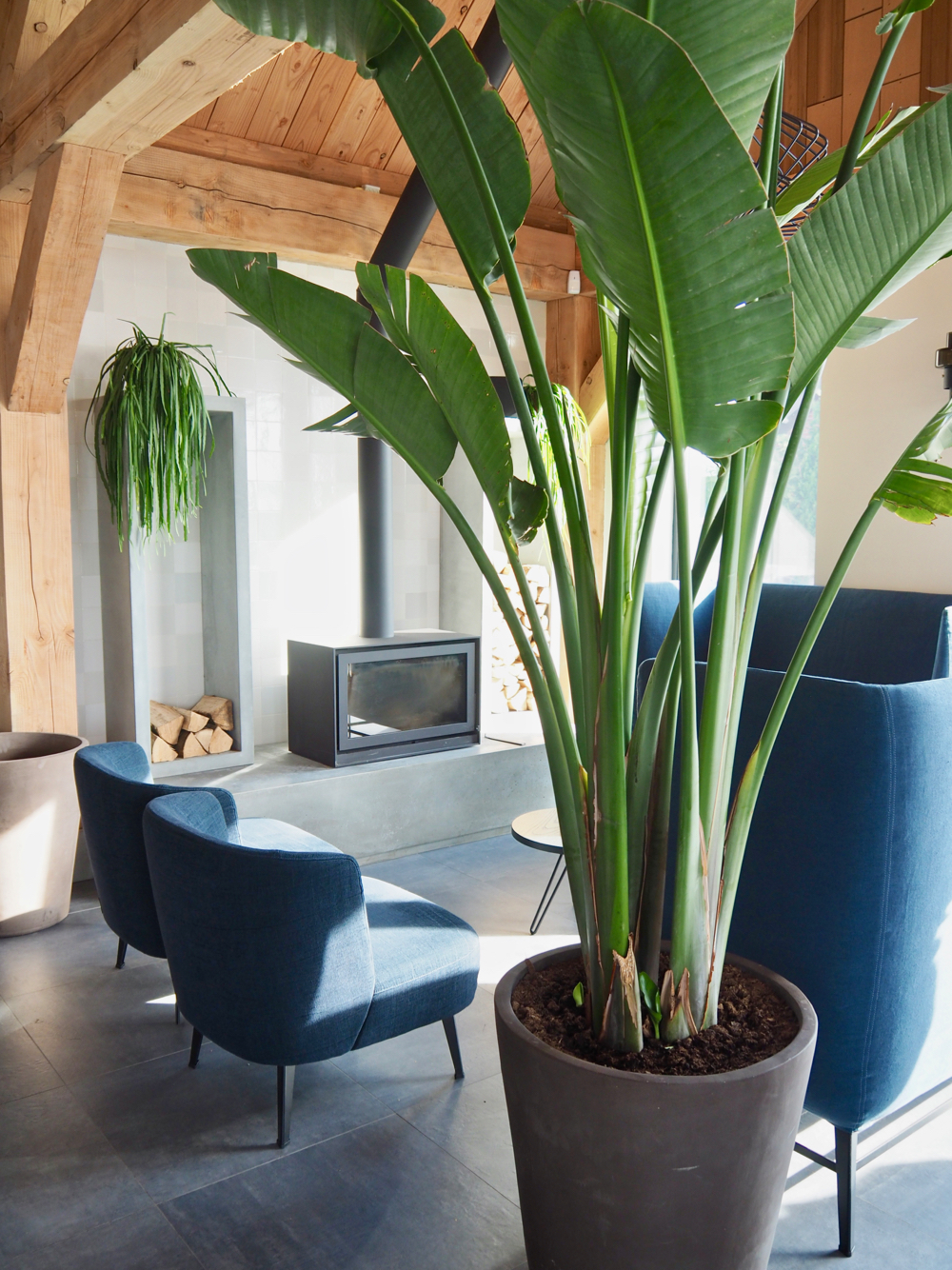Haard met zithoek bij restaurant Dijks
