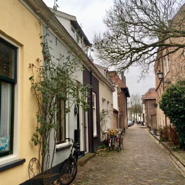 Een van de charmante straatjes van Zaltbommel met gekleurde gevels