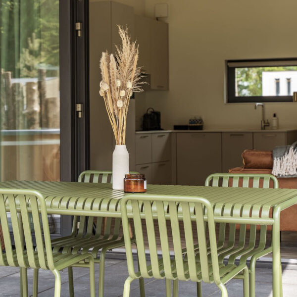 Groen stalen tuinmeubilair