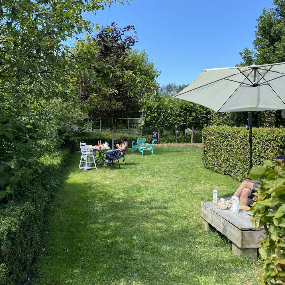 Zitjes in het gras bij het theehuis
