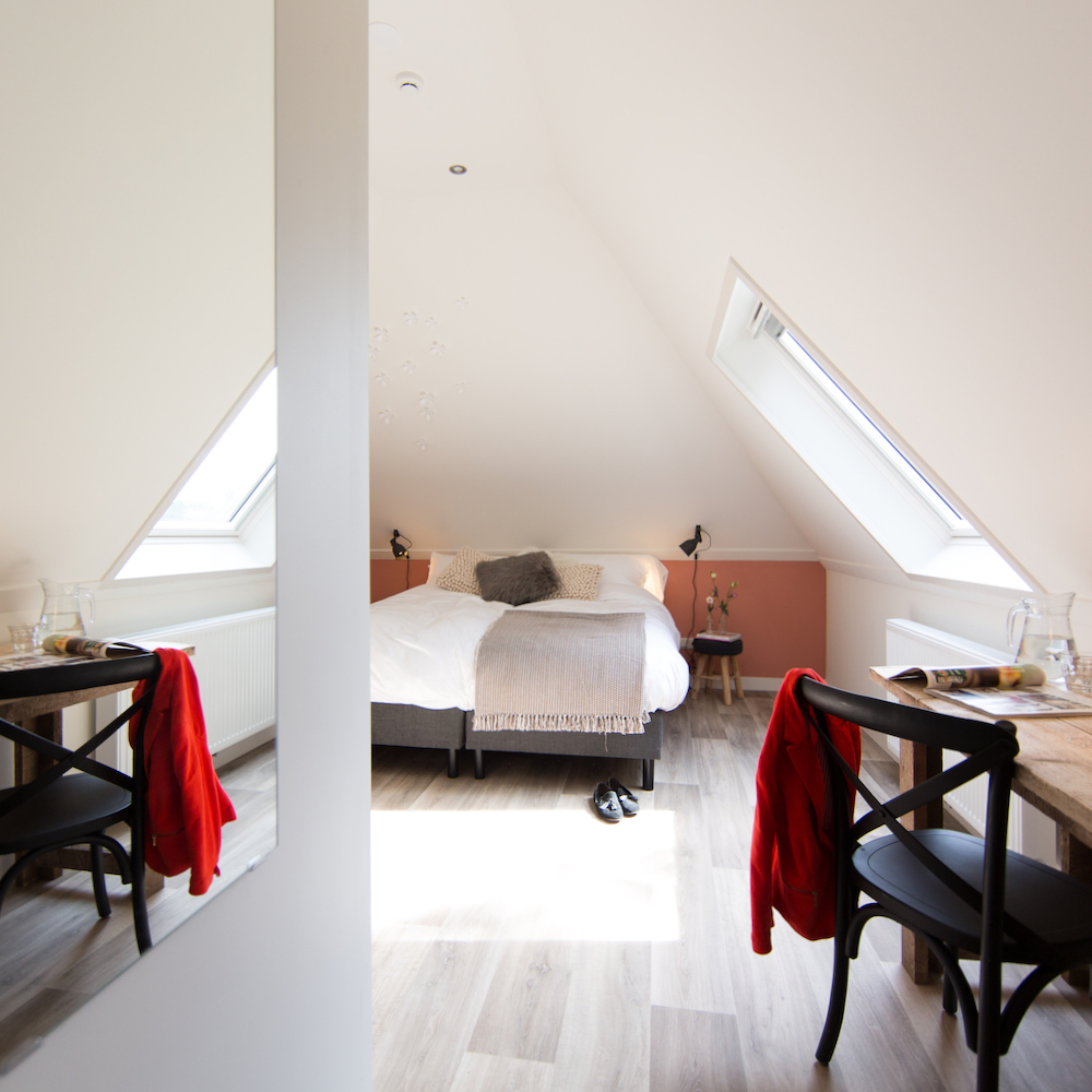 Ruime zolderkamer met werkplek b&b in Twente