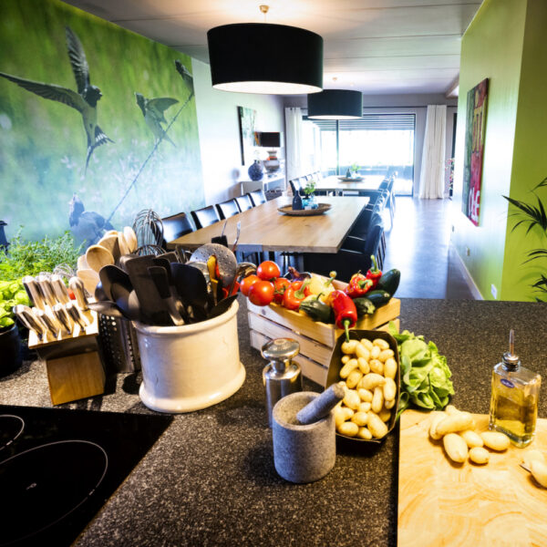Keuken met verse groente in de groepsaccommodatie in het Vechtdal