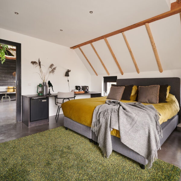 Ruime slaapkamer met warme kleuren in de B&B