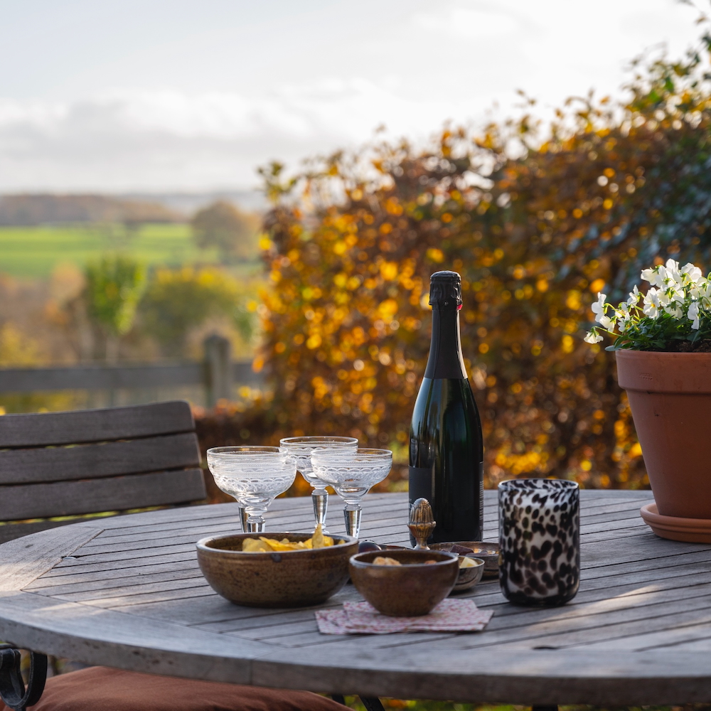 Borrel in de tuin met uitzicht bij vakantiehuis in België