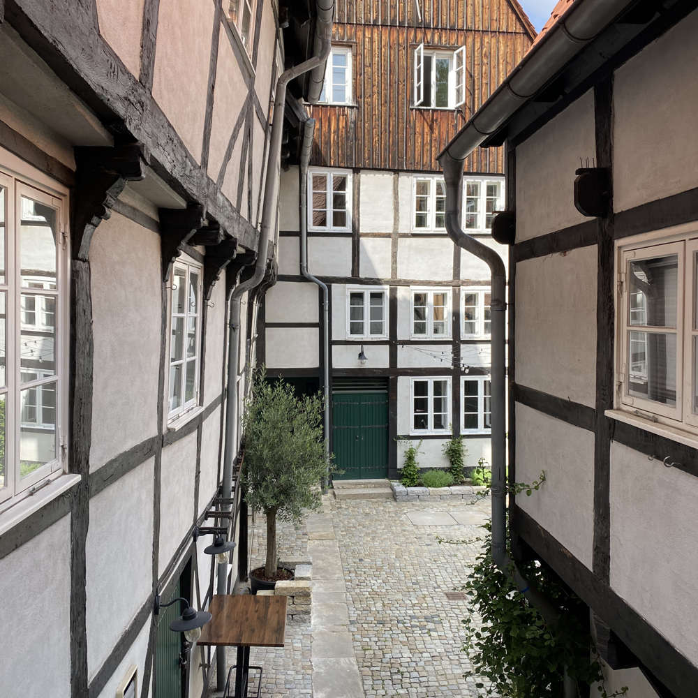 Hotel in einem Fachwerkhaus in Braunschweig.