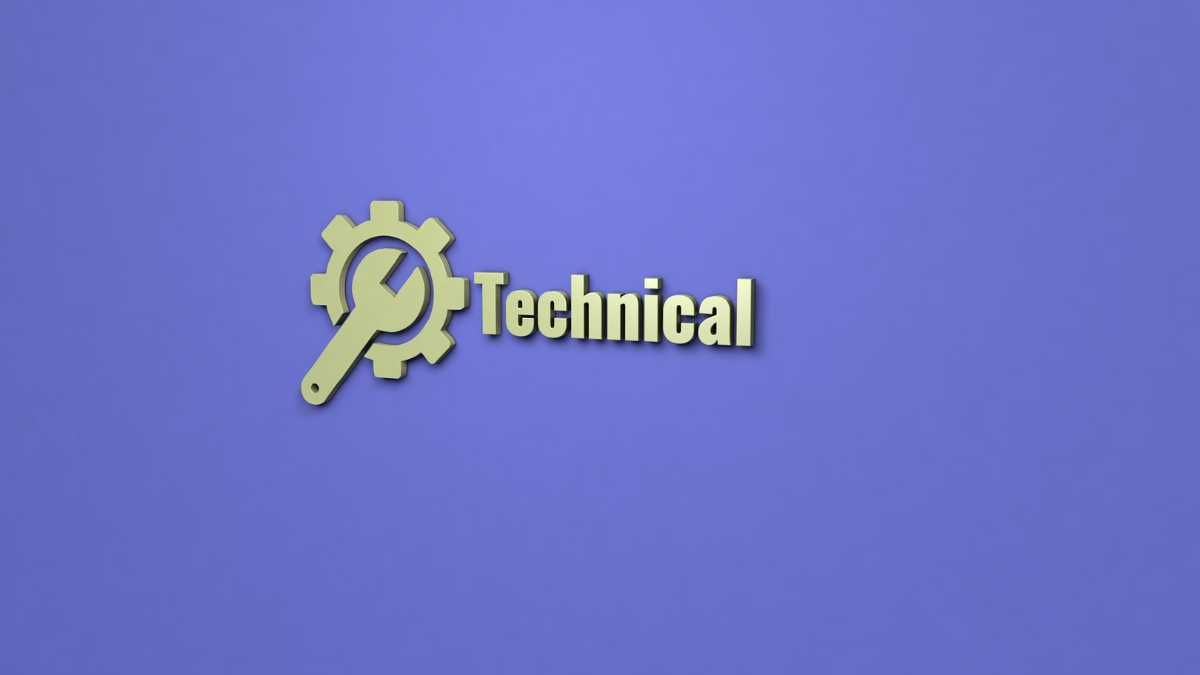 Gear and magnifying glass icon with the word Technical on a purple background
